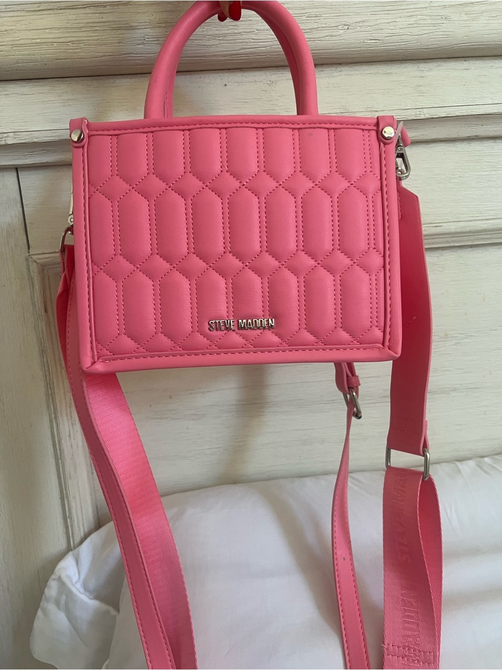 Steve Madden Hot Pink Quilted Top-Handle Crossbody